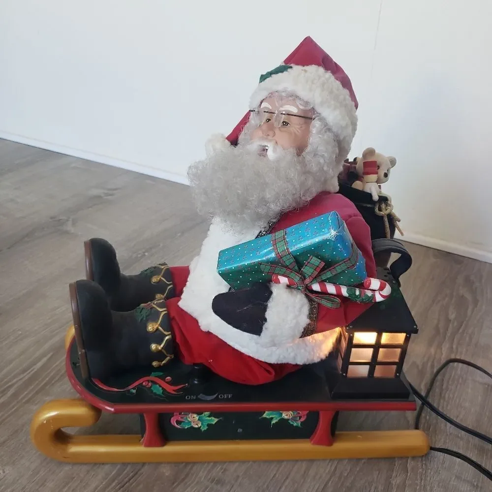 Vtg 1993 Holiday Creations Animated Musical Santa Christmas‎ Sled Sleigh Works